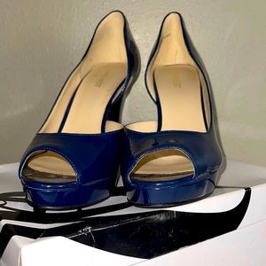 Nine West Constance | Navy Patent Leather Peep Toe Pump Shoe 11